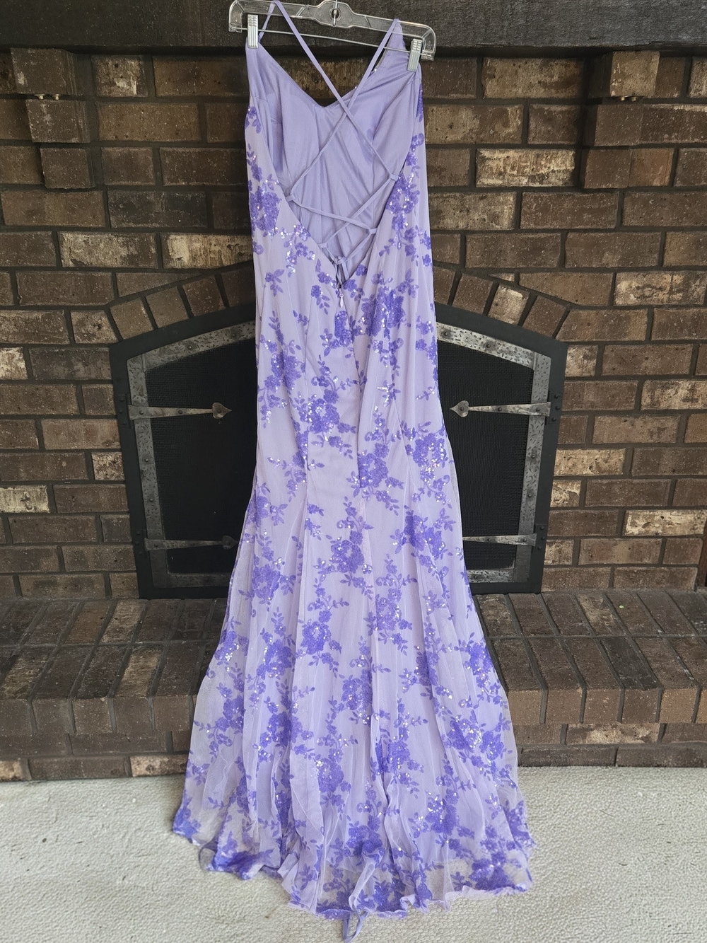 Lavender Sequin Floral Spaghetti-Strap Evening Dress - Picture 3 of 5